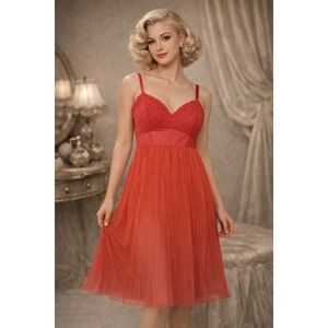 Vintage 50's Coral Lace Babydoll Chemise Slip Dress Lingerie size 38 Large